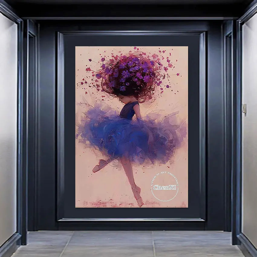 Cartoon Canvas Wall Picture Girl Dancing Ballet Hand-painted Oil Painting Modern Murals Art Set For Bedroom Decor Kids Gift